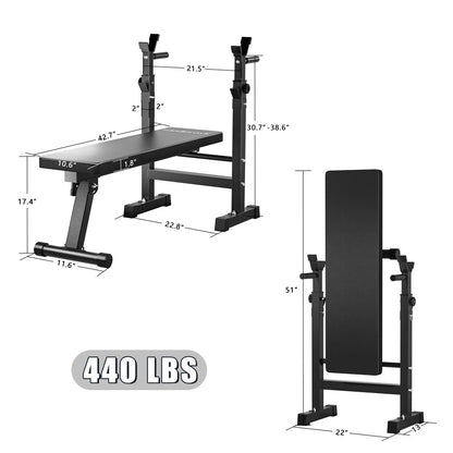 Folding Weight Bench Press Home Gym Adjustable Strength Training Adjustable Barbell Rack